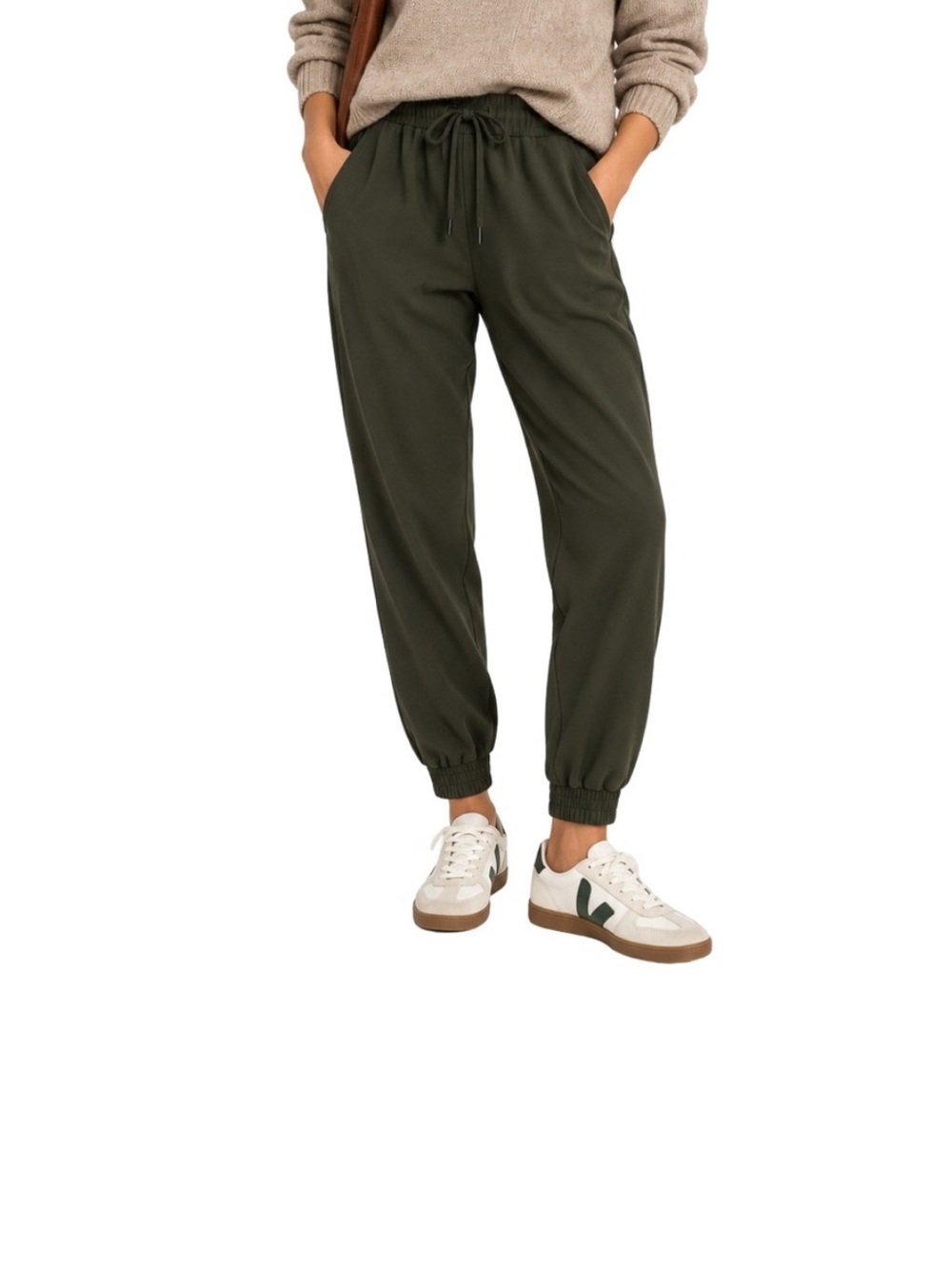 Aritzia Wilfred Olive Green Crepe Joggers Drawstring Ribbed Cuff Pants Silk S